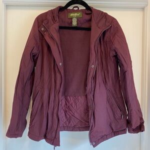 Eddie Bauer Hooded Merlot Purple Jacket Women’s Small Double Zip Outdoors Hiking